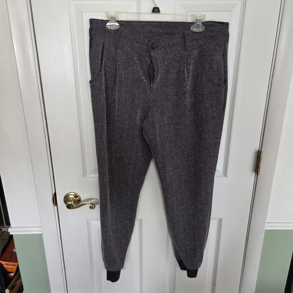 Free People Herringbone Jogger Pants Black White Tapered Trousers Size 10 Career